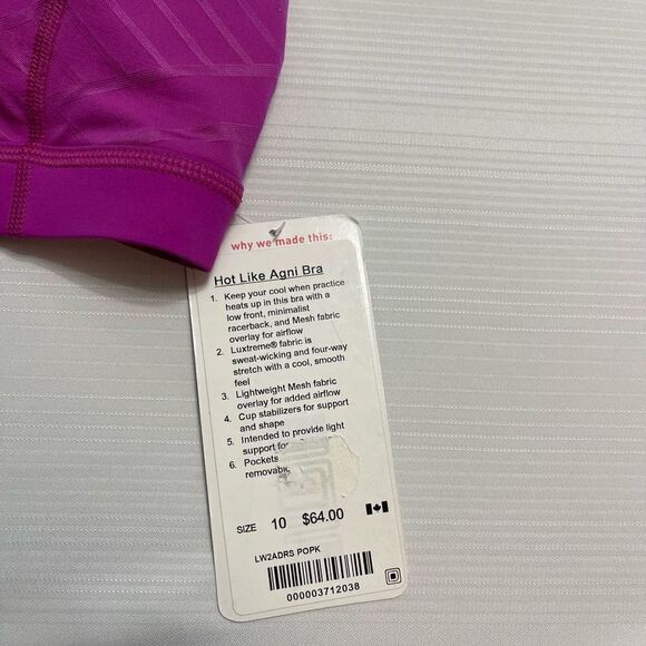 NWT Lululemon Hot Like Agni Pop Pink Purple Bra Size 10 New - Picture 2 of 5